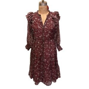 Koko + Mason Floral V-neck 3/4 Sleeves Button Down Ruffle Tiered Dress size M
